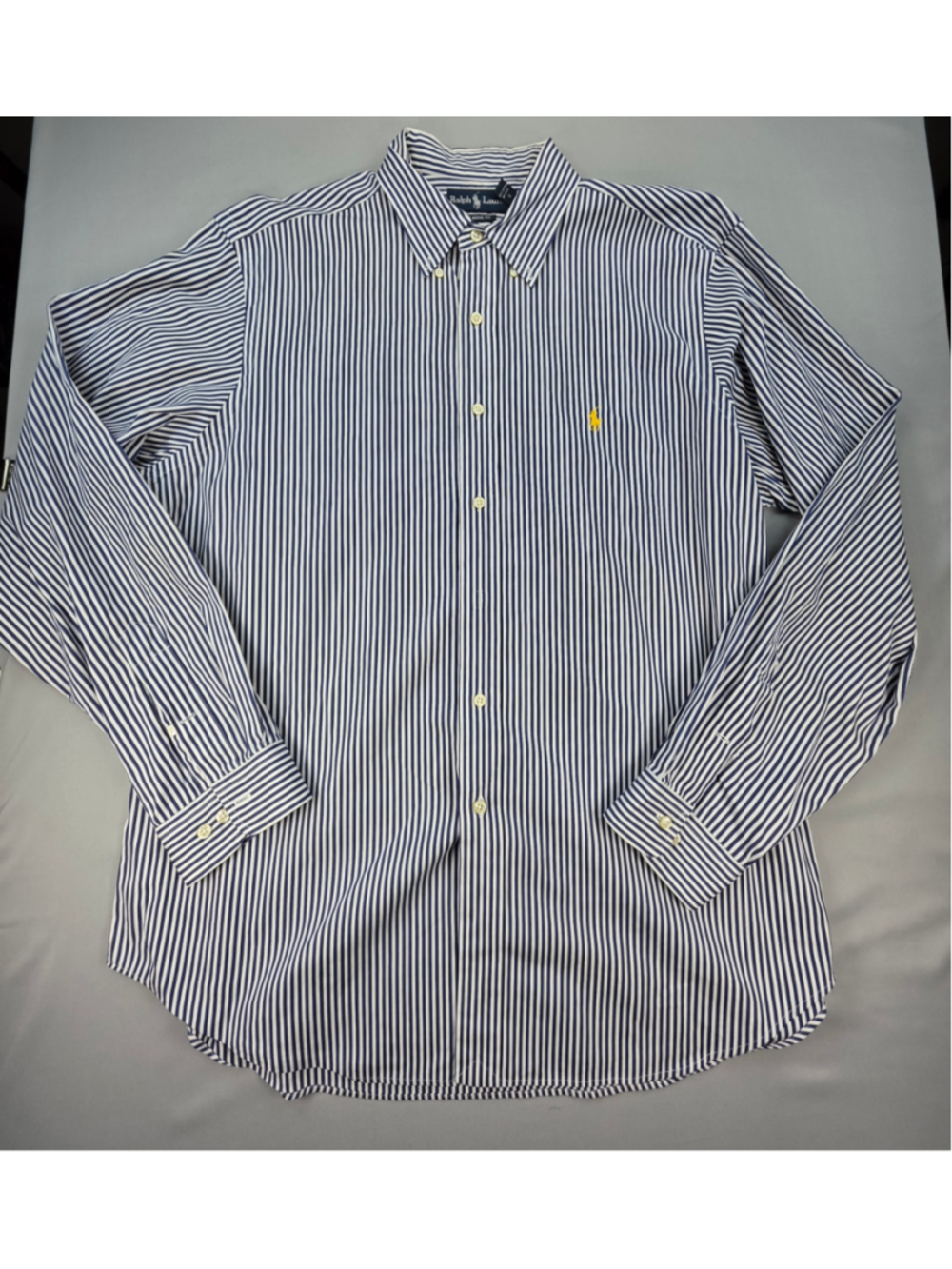 Polo Ralph Lauren Shirt Mens XL 17 Blue White Stripe Classic Fit Yellow Pony